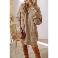 Parchment Cable Knit Drop Shoulder Loose Fit Sweater Dress - M thumbnail
