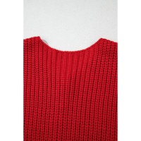 Fiery Red Solid Textured Knit Side Pockets Buttoned Sweater Vest - S thumbnail