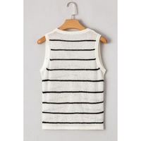 Black Stripe Buttoned V Neck Slim Fit Sweater Vest - M thumbnail