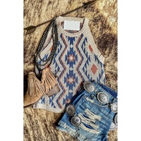 White Aztec Geometric Print Knitted Tank Top - L thumbnail