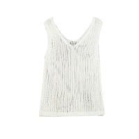 White Hollowed Knit V Neck Tank Top - L thumbnail