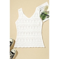 White V Neck Textured Hollow-out Sweater Vest - L thumbnail
