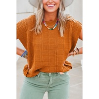 Chestnut Grid Textured Short Sleeve Sweater - L thumbnail