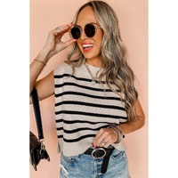 Apricot Stripe Boxy Knitted Round Neck Sweater Tank - XL thumbnail