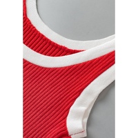 Fiery Red Colorblock Edge Ribbed Knit U Neck Tank Top - L thumbnail