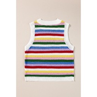 Multicolour Striped Knitted Eyelet Slim Sweater Vest - XL thumbnail