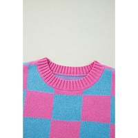Sachet Pink Colorblock Plaid Pattern Ribbed Trim Sweater Tank Top - XL thumbnail