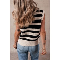 Black Stripe Ribbed Trim Knitted Sweater Vest - XL thumbnail