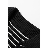 Black Stripe Turn-down V Neck Sweater Tank Top - M thumbnail