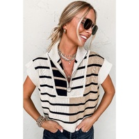 Black Stripe Colorblock Quarter Zip Collar Sweater Vest - M thumbnail