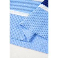 Sky Blue Stripe Colorblock Quarter Zip Collar Sweater Vest - M thumbnail