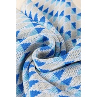 Sky Blue Stripe Geometric Print Round Neck Slim Fit Sweater Vest - S thumbnail