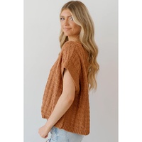 Camel Round Neck Textured Knit Sweater Vest - L thumbnail