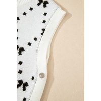 White Bow Pattern Buttoned Side Cropped Sweater Vest - S thumbnail