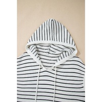 White Stripe Drawstring Hooded Loose Sweater T Shirt - M thumbnail