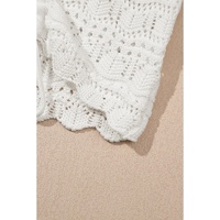 Beige Trendy Hollowed Knit V Neck Drawstring Sweater Vest - M thumbnail