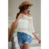 Azura Exchange Fishnet Knit Ribbed Short Sleeve Sweater Tee - XL thumbnail