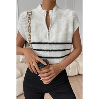 White Stripe Half Zip Split Stand Neck Sweater T-shirt - XL thumbnail