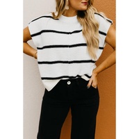 White Striped Batwing Sleeve Sweater Tee - L thumbnail