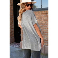 Gray Short Sleeve Side Slit Oversized Sweater - S thumbnail