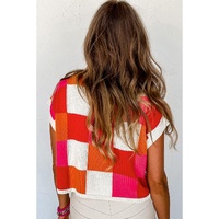 Fiery Red Color Block Cap Sleeve Sweater - L thumbnail