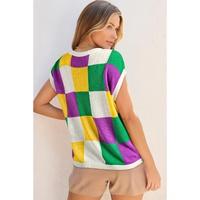 Tillandsia Purple Color Block Cap Sleeve Sweater - L thumbnail