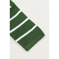 Green Stripe Henley Buttoned Placket Drop Shoulder Bracelet Sleeve Knit Sweater Tee - M thumbnail
