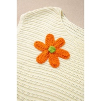 White Flower Crochet Round Neck Knitted Top - M thumbnail