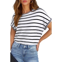White Stripe Knitted Bat Sleeve T Shirt - S thumbnail