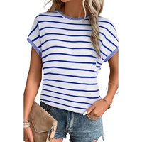Sky Blue Stripe Knitted Bat Sleeve T Shirt - L thumbnail