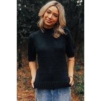 Black Knotted Keyhole Nape Short Sleeve Knit Sweater - XL thumbnail