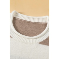 Khaki Stripe Dropped Short Sleeve Lightweight Knitted Top - L thumbnail