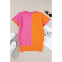 Flamingo 2-tone Color Block Knit Cap Sleeve Sweater Top - L thumbnail