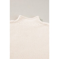 Beige High Neck Bat Short Sleeve Sweater - L thumbnail
