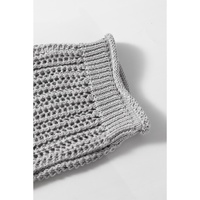 Light Grey Openwork Drawstring Hooded Short Sleeve Sweater Top - XL thumbnail