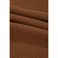 Camel Ribbed Knit Drop Sleeve V Neck Loose Fit Sweater - S thumbnail