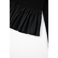 Black Ribbed Knit Long Sleeve Scoop Neck Peplum Patchwork Top - M thumbnail