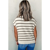 Azura Exchange Brown Stripe Side Slits Crewneck Short Sleeve Sweater Tee - XL thumbnail