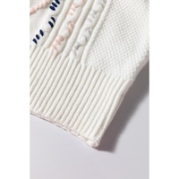White Multicolor Stitch Detail Cable Knit Short Sleeve Sweater - S thumbnail