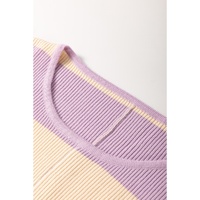 Purple Stripe Borderline Rib Knit Cuffed Dolman Sleeve Sweater - S thumbnail
