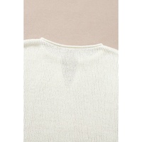 Brown Striped Accent Notched V Neck Cropped Sweater T Shirt - S thumbnail