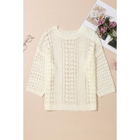 Azura Exchange White Hollow Out Knit Bracelet Sleeve Drop Shoulder Sweater - M thumbnail