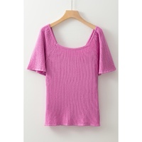 Phalaenopsis Textured Square Neck Half Sleeve Knitted Top - L thumbnail