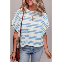 Sky Blue Stripe Boxy Fit Wide Sleeve Sweater T Shirt - L thumbnail