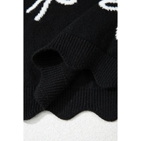 Black Bow Print Side Ties Scalloped Hem Sweater T Shirt - S thumbnail