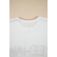 White Knitted YEEHAW Stitch Edge Crew Neck Sweater T Shirt - S thumbnail
