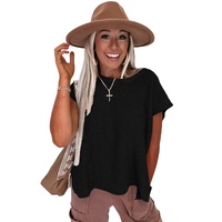 Black Solid Color Sweater Tee with Side Slits - S thumbnail