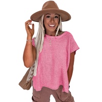 Sachet Pink Solid Color Sweater Tee with Side Slits - M thumbnail