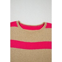 Pink Stripe Colorblock Short Sleeve Crew Neck Lightweight Sweater - M thumbnail