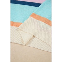 Multicolour Striped Color Block Flutter Sleeve Patchwork Sweater Top - M thumbnail